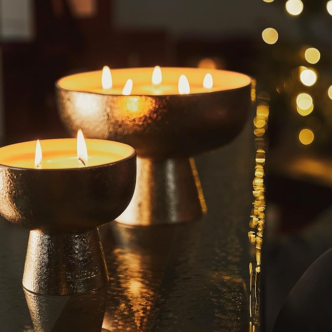 2025 Gold Holiday Candle | Festive - Noble Fir & Amber (Giant), Refillable Wellness, Essential Oil, Sustainable, Hand Finished and Poured, Premium, Luxury Ceramic, Natural Cotton Wick, Soy-Wax Blend