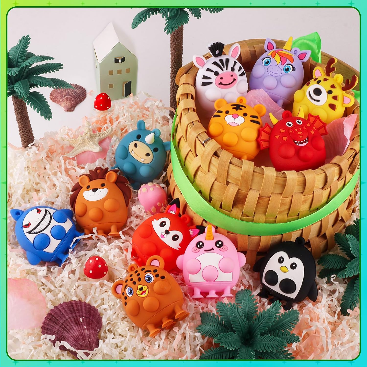 12 PCS Party Favors for Kids, Silicone Animal Pop Fidget Toys with Suction, Birthday Gifts for Boy Girls, Treasure Box Toys, Goodie Bag Stuffers, Prizes for Kids, Pinata Stuffers