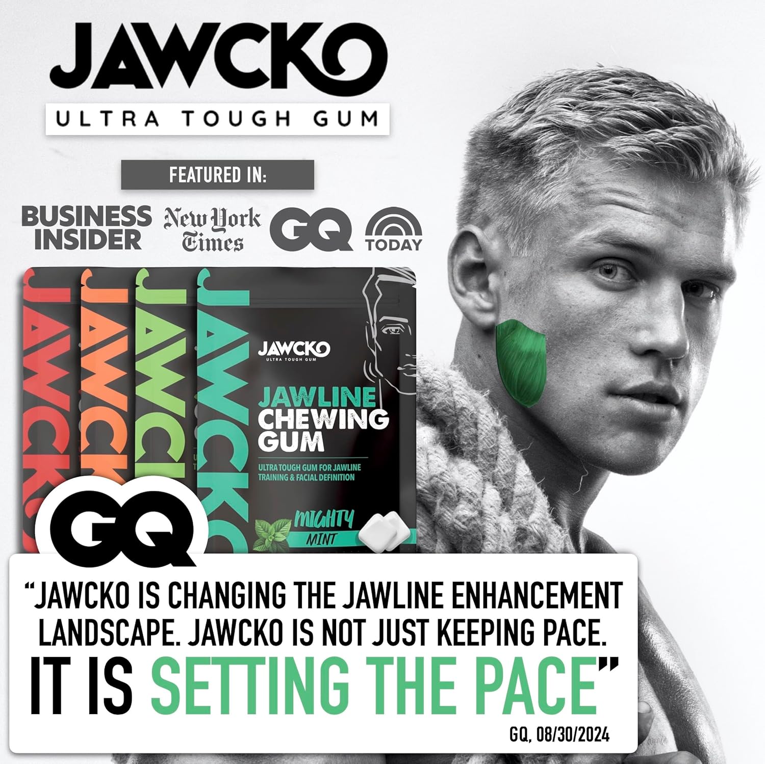 JAWCKO Ultra-tough Jawline Chewing Gum | Get a Stronger, Squarer Jawline | Mighty Mint Jaw Training Hard Gum | Chisel, Sculpt, Tone your Jaw | 15X Hardness | Facial Fitness Mewing Gum | 40 Pieces/Pack