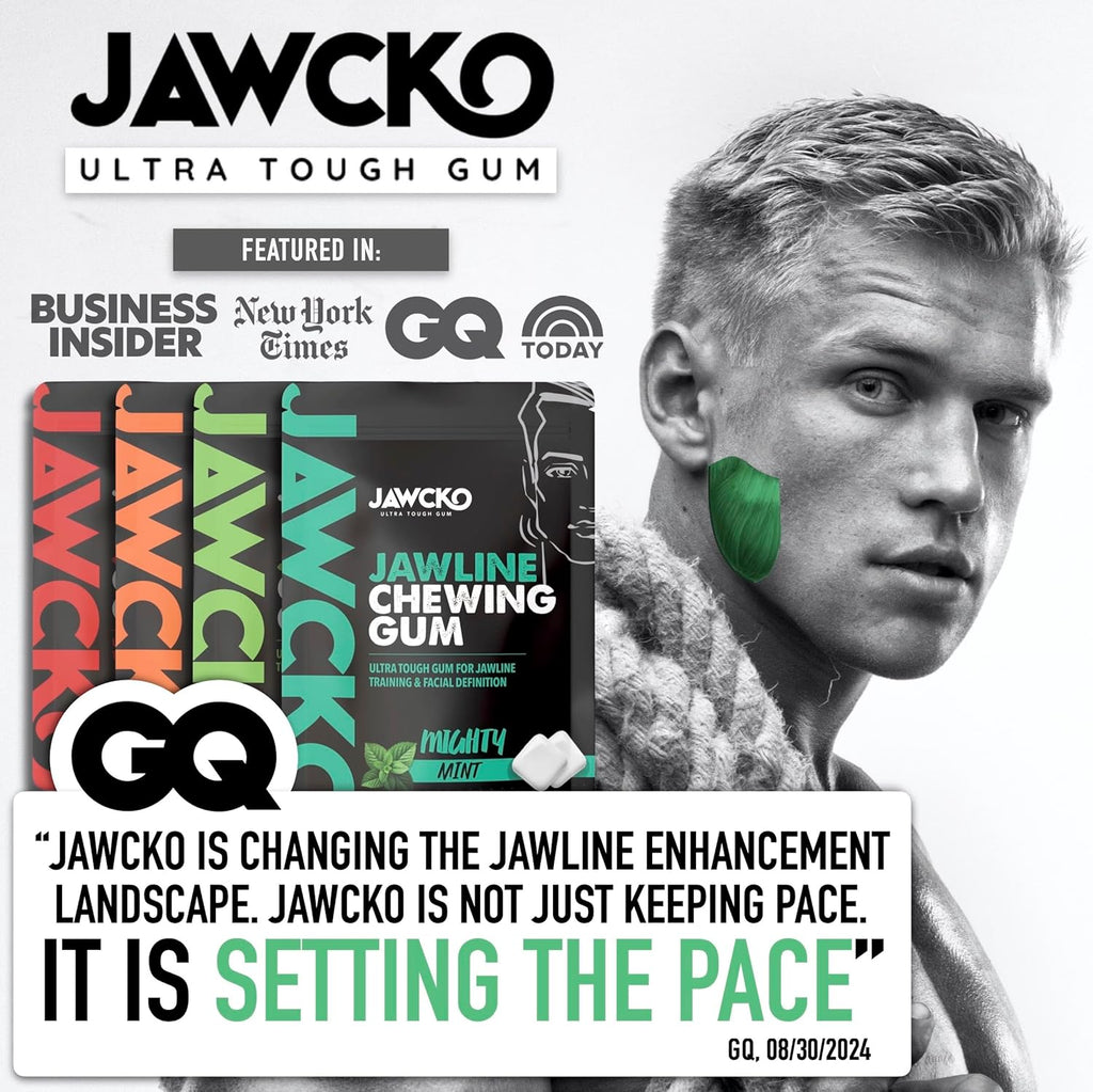 JAWCKO Ultra-tough Jawline Chewing Gum | Get a Stronger, Squarer Jawline | Mighty Mint Jaw Training Hard Gum | Chisel, Sculpt, Tone your Jaw | 15X Hardness | Facial Fitness Mewing Gum | 40 Pieces/Pack