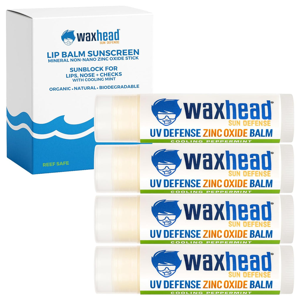 Waxhead Zinc Oxide Lip Balm – Reef Safe Sunscreen Lip Balm for Sensitive Skin, Non-Nano Waterproof Chapstick SPF with Lanolin + Shea Butter, Biodegradable Lip Sunscreen (Mint 4 Pack)