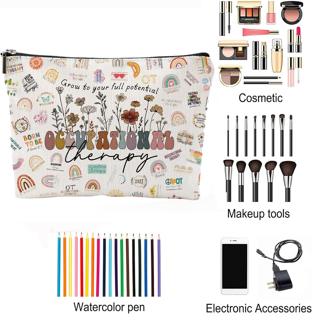 Occupational Therapy Gifts,Therapist Occupational Therapy Makeup Bag Zipper Pouch Travel Toiletry,Therapist Gifts,Ot Gifts,Gifts For Occupational Therapy, white