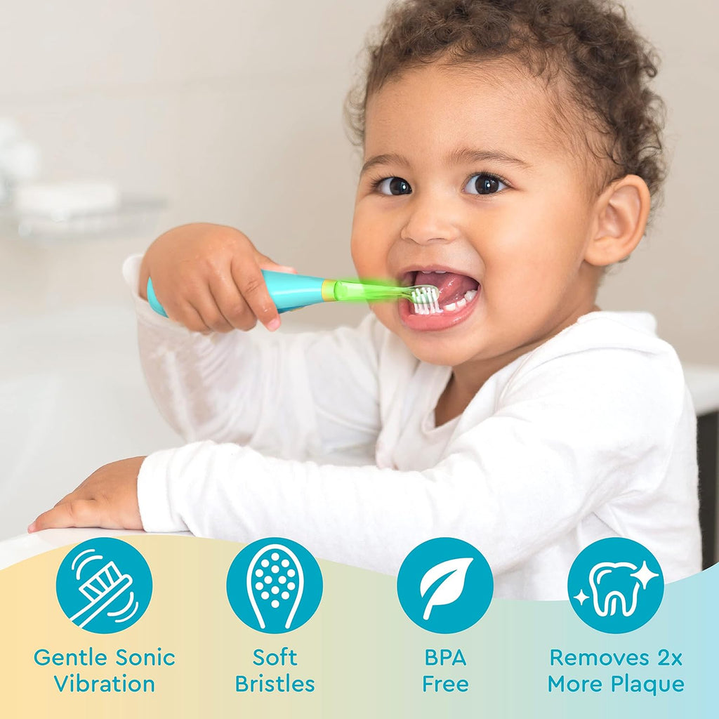 Brusheez Little Toddlers’ Sonic Toothbrush - Safe & Gentle Toothbrush for Ages 1-3 with Built-in, Light-Up 2-Minute Timer, Extra Brush Head, & Storage Base for First-Time Brushers (Rex The Dinosaur)