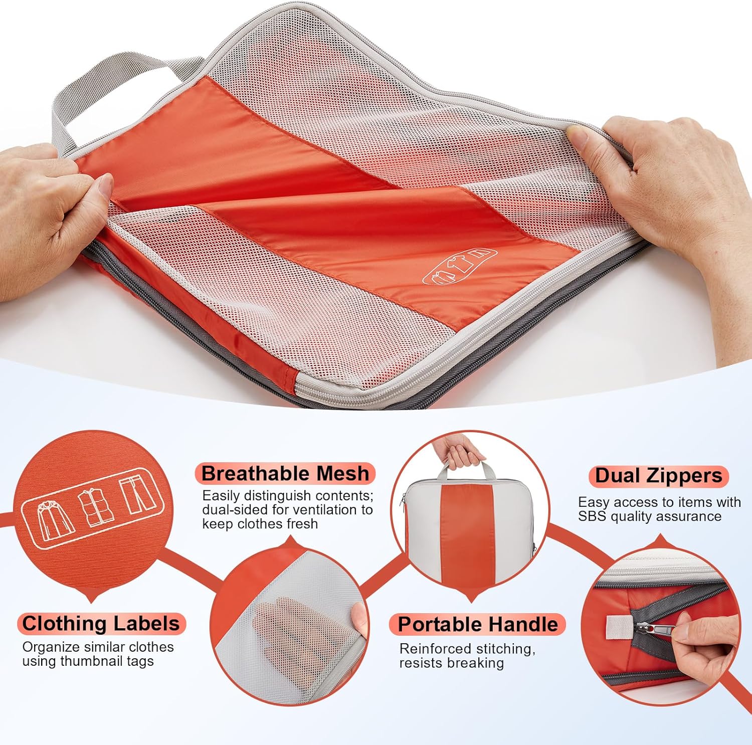 10 Set Compression Packing Cubes for Travel Essentials,Compressible Expandable Packing Cubes for Suitcase,OlarHike Luggage Organizer Bags for Travel,Handy Helper for Organizing Clothes(Orange)