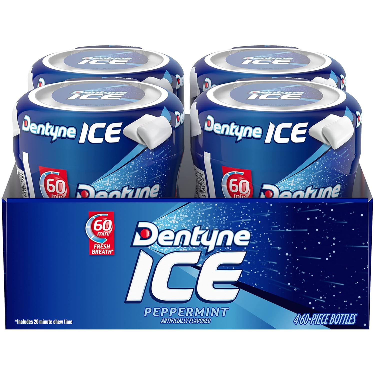 Dentyne Ice Peppermint Sugar Free Gum, 4 Bottles of 60 Pieces (240 Total Pieces)