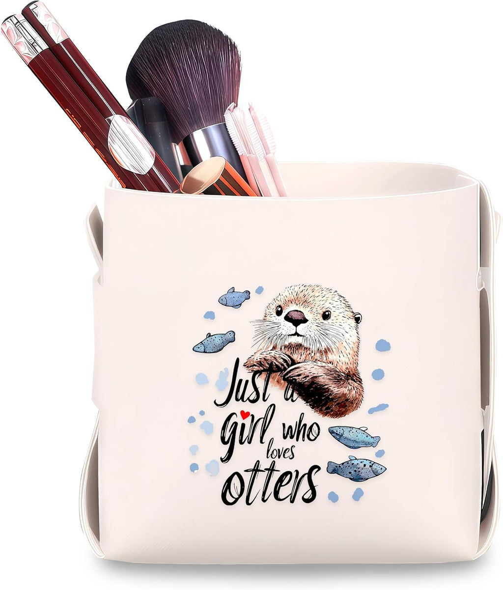 Sea Otter Makeup Brush Holder, Decorative Desk Organizer for Jewelry Pen Pencil Glasses Storage, Sea Otter Lovers Themed Gifts Stuff For Girls Teens Kids Women!