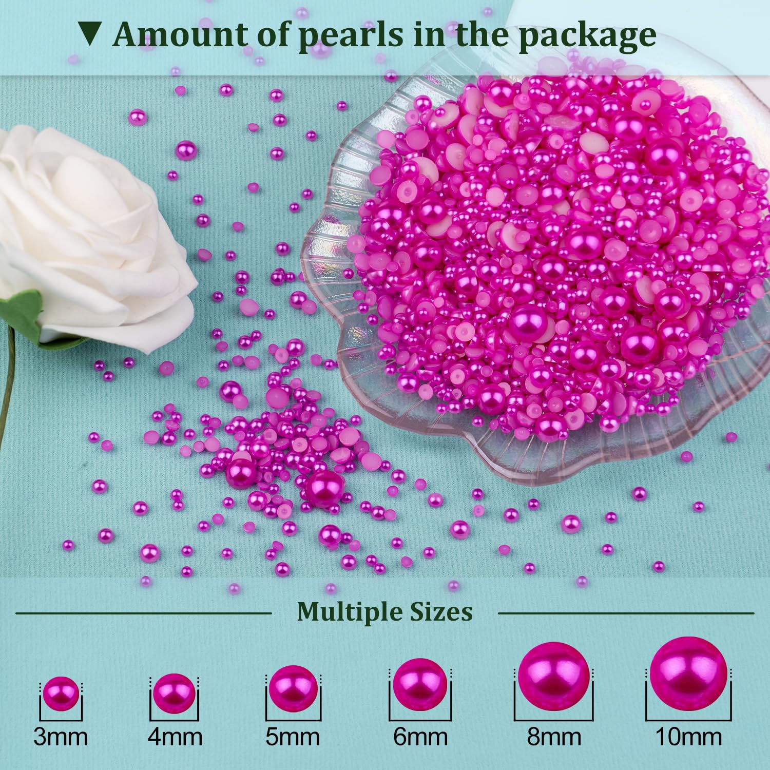 3 Boxes Flat Back Pearls Kit 11 Flatback Rose Red Half Round Pearls 3-10mm with Pickup Pencil and Tweezer for Home DIY and Professional Nail Art, Face Makeup and Craft