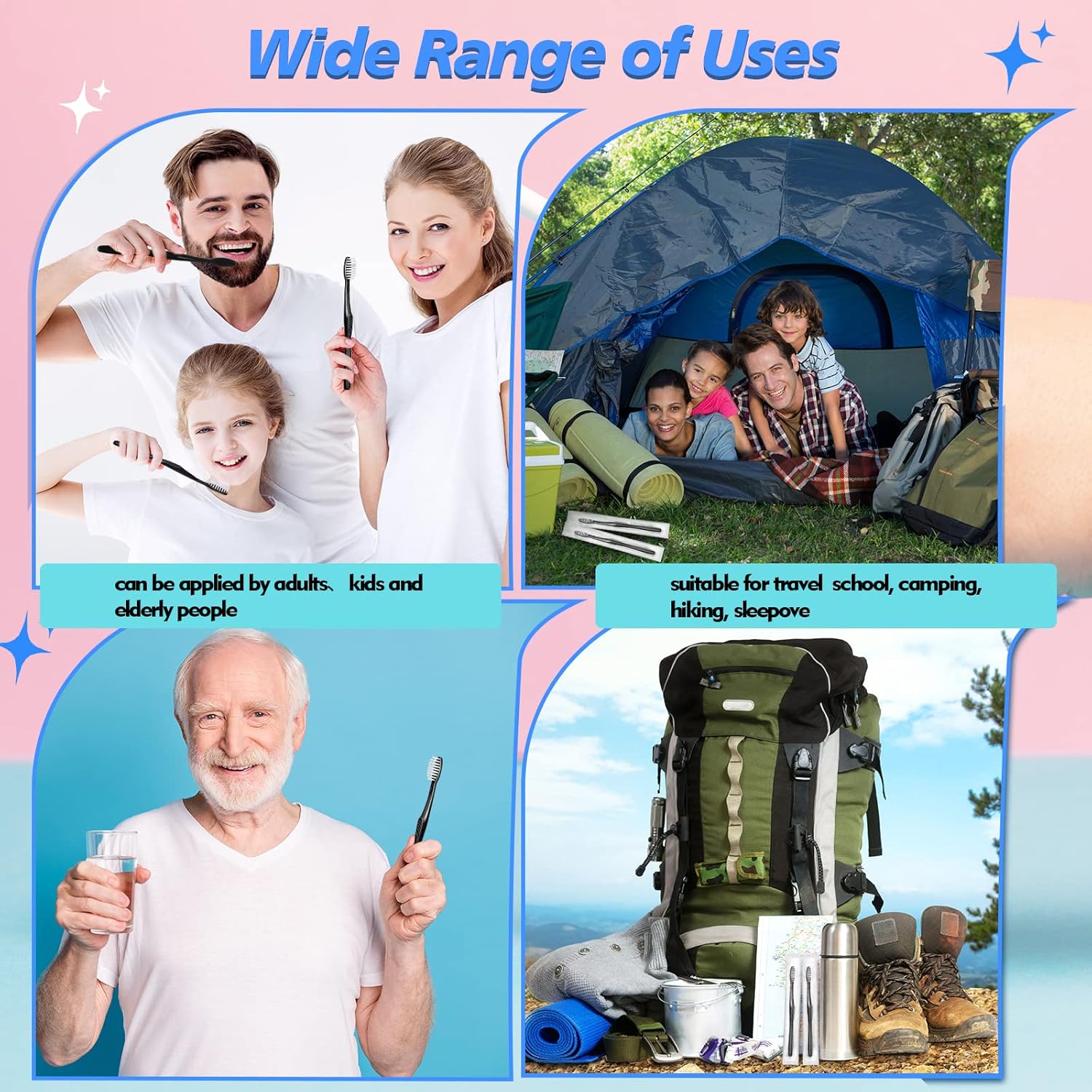 Tessco 1000 Pcs Disposable Toothbrushes Bulk Individually Wrapped Manual Soft Bristle Travel Toothbrushes Single Use Toothbrush for Homeless Hotel Toiletries Camping Office(Black)