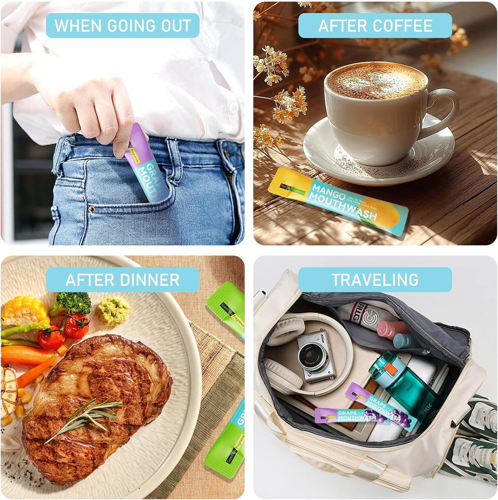 Mini Mouthwash Travel Size,Mango Flavor Portable Individual Travel Mouth Wash for Fresh Breath, Refreshing Long Lasting Gentle Oral Care Mouthwash Packs(Pack of 20)