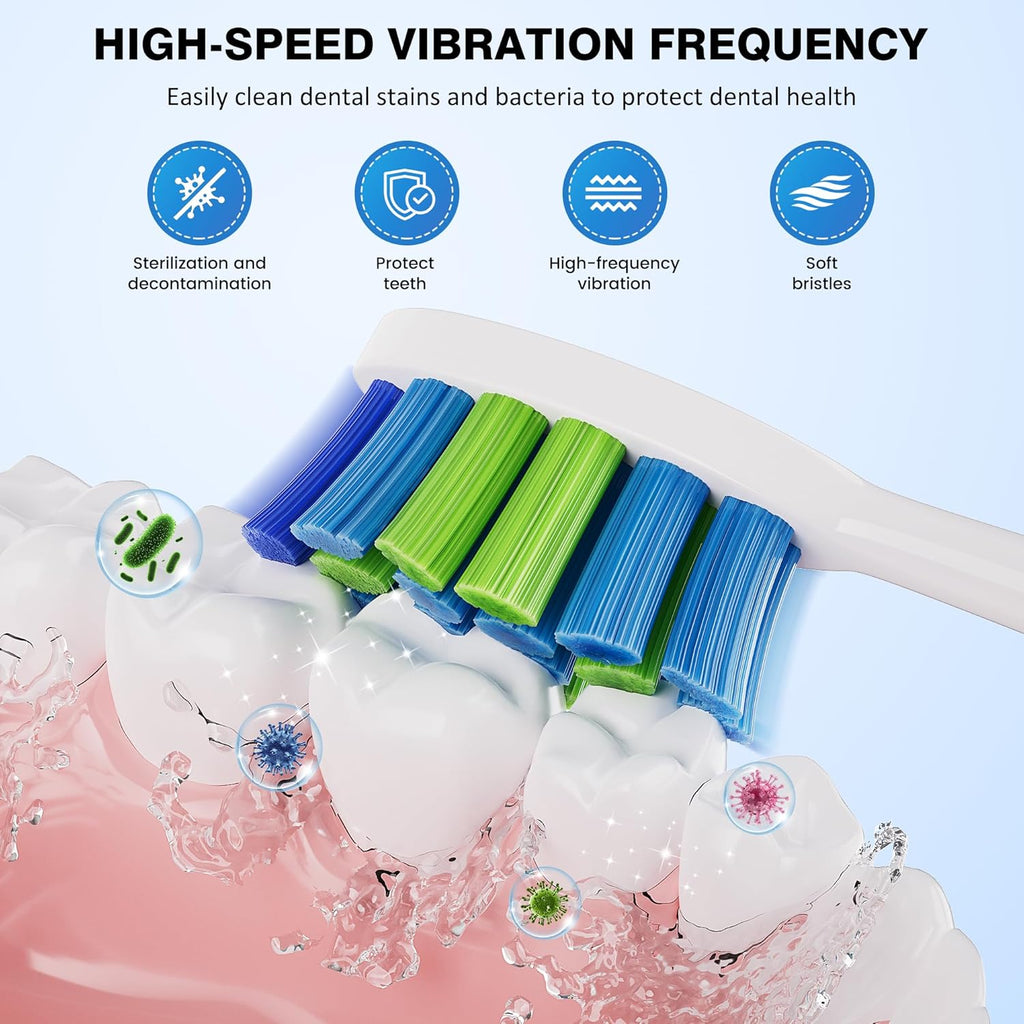 Sonic Electric Toothbrush for Adults - Deep Cleaning Teeth Whitening6 Replacement Brush Heads100-Day Battery5 Modes w/SensitiveIPX7 Waterproof (Color Options)