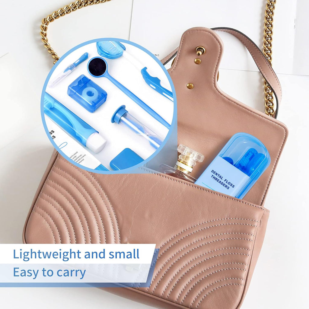 Annhua Braces Kit Cleaning 8 Pack for Orthodontic, Portable Tooth Cleaning Tools Family Oral Care Hygiene Set, Interdental Brush, Ortho Wax, Floss, Oral Mirror Included - Blue