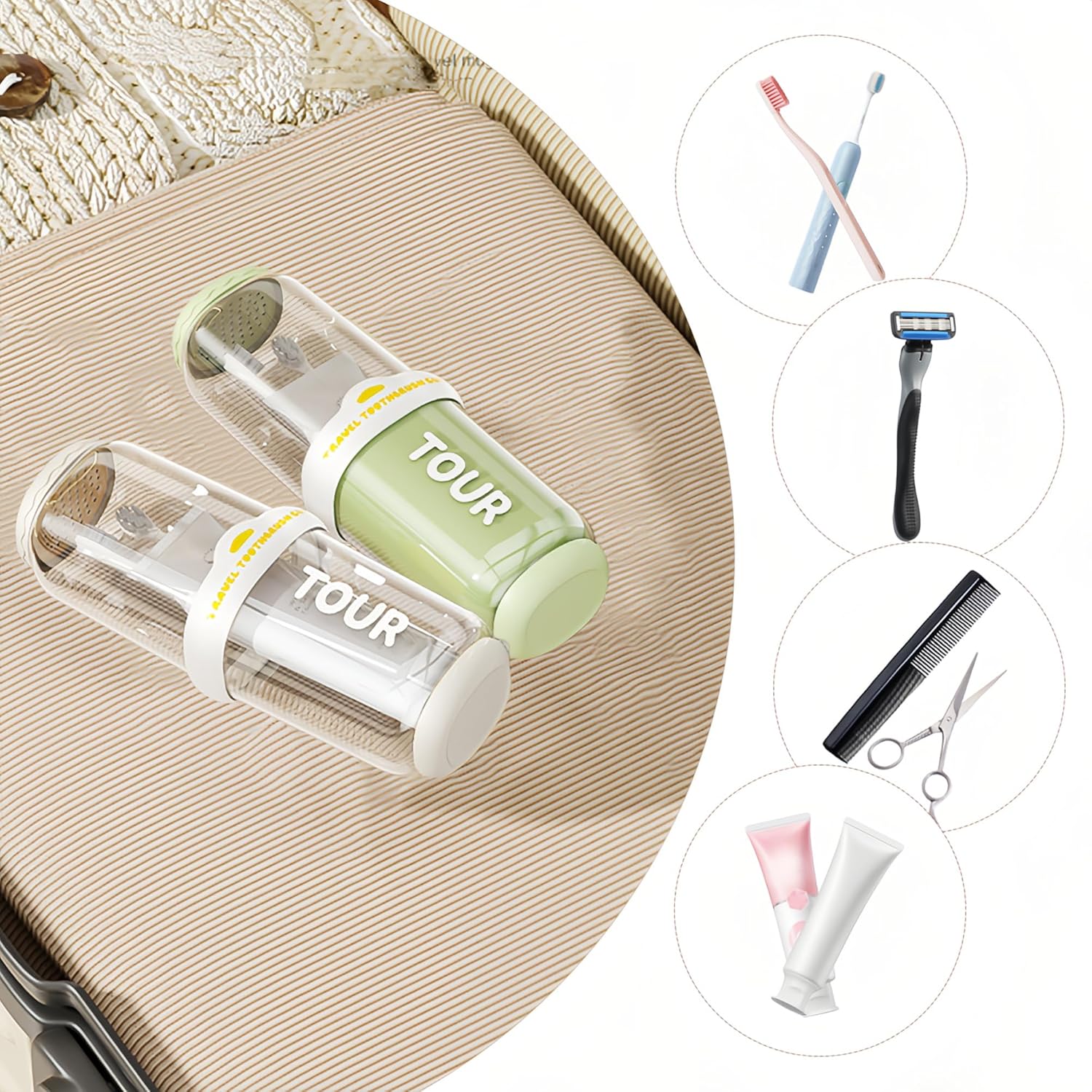 Toothbrush Travel Case, 2 pack Portable Tooth Brush and Toothpaste Holder Rinse Cup Cover Container Compact Oral Clean Tools Organizer for Camping Traveling Home School Business(White + Green)