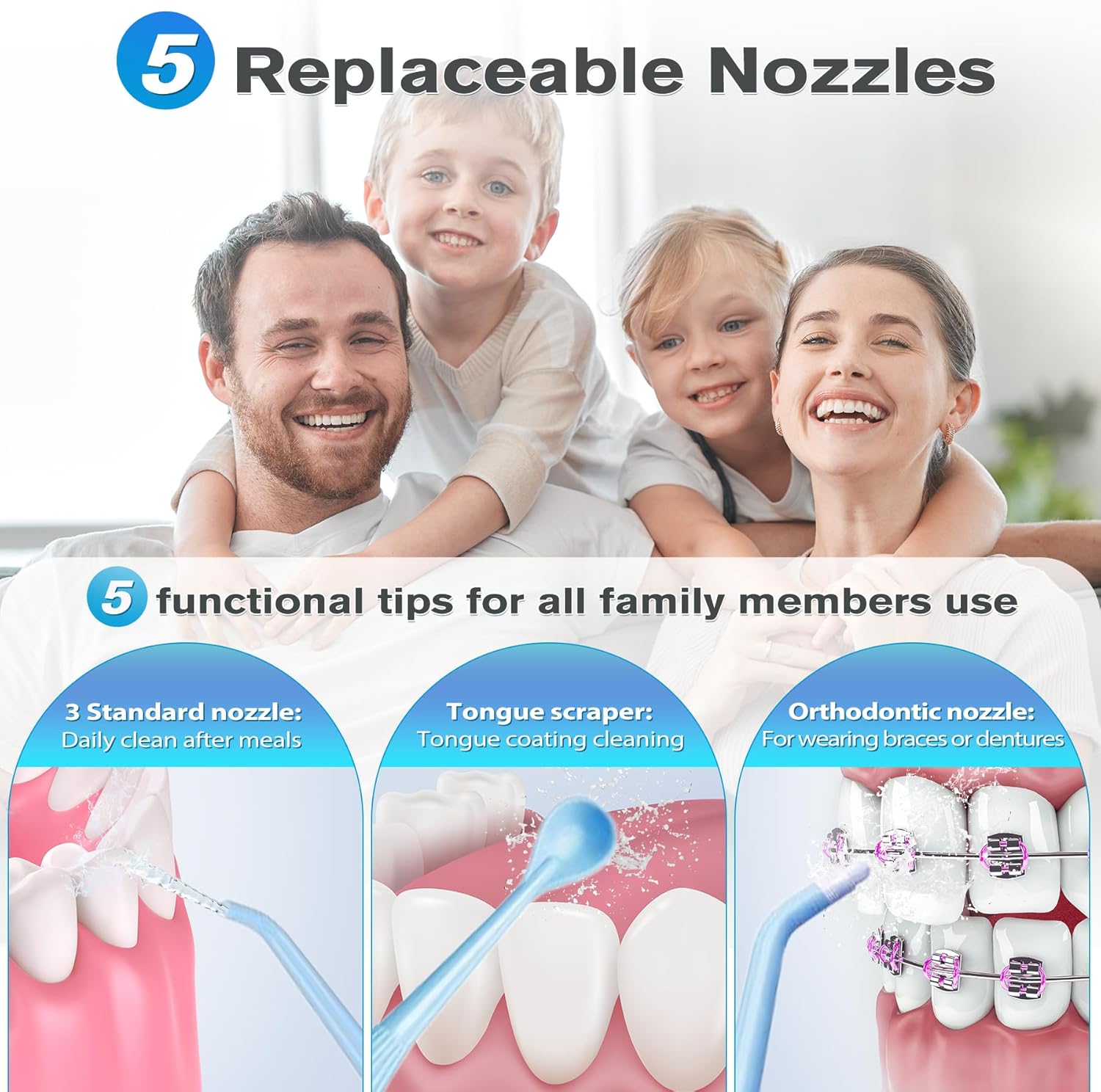 TOVENDOR Electric Water Flosser, Cordless Rechargeable Dental Oral Irrigator IPX7 Waterproof 300ML Travel Water Teeth Cleaner with 5 Tips for Braces Care Teeth Gums Cleaning, Home Office Daily Use