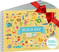 CUPKIN Sticker Book for Kids 2-4, 500+ Kids Stickers, Beach Day 12 Coloring Pages 12 Side by Side Scenes, Fun Toddler Travel Activity Coloring and Sticker Books for Children Ages 4-8 + 8-10
