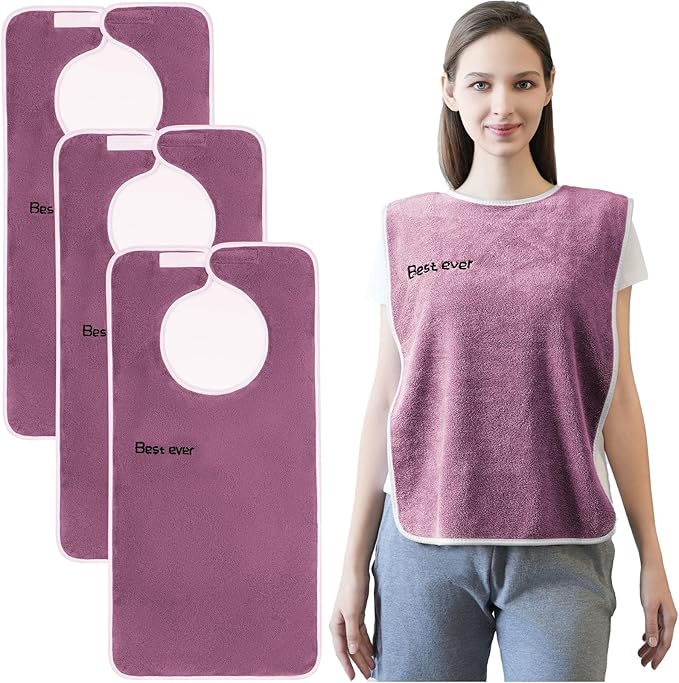 3 Pack Adult Bibs, Microfiber Super Soft Eating Cloth for Adults, Disabled, Adjustable, Dining Clothing Protector