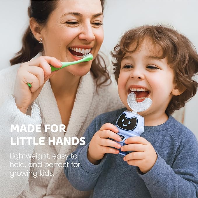 Well Before Ultrasonic Kid's U-Shaped Electric Toothbrush, IPX7 Waterproof, Five Cleaning Modes (Spaceman, Blue Ages 2-7)