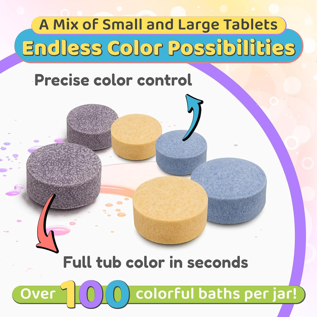 Color MyBath – Bath Color Tablets for Kids, 300 Count Jar – Color Changing, Non-Toxic, Non-Staining, Fragrance-Free – Mix Your Own Rainbow, Fun & Educational – Made in USA (1-Pack)