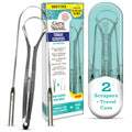 GuruNanda Spoon & U-Shaped Tongue Scraper Variety Pack (2 Pack) with Travel Case, 420 Medical Grade Stainless Steel, Promotes Fresh Breath & Oral Care