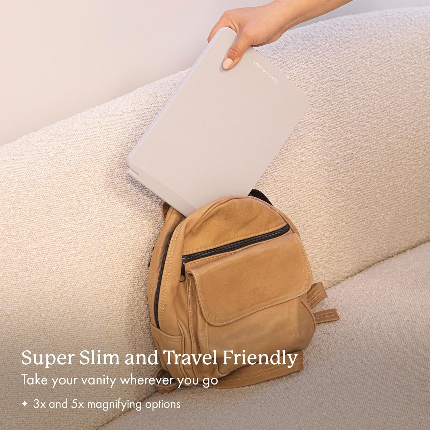 Vanity Planet Handheld Makeup Mirror with Lights, Pose 2.0 (Grey) - Light Up Travel LED Mirror with 3X & 5X Magnification - Dimmable Lighting & Micro-USB Rechargeable Lighted Compact Mirror