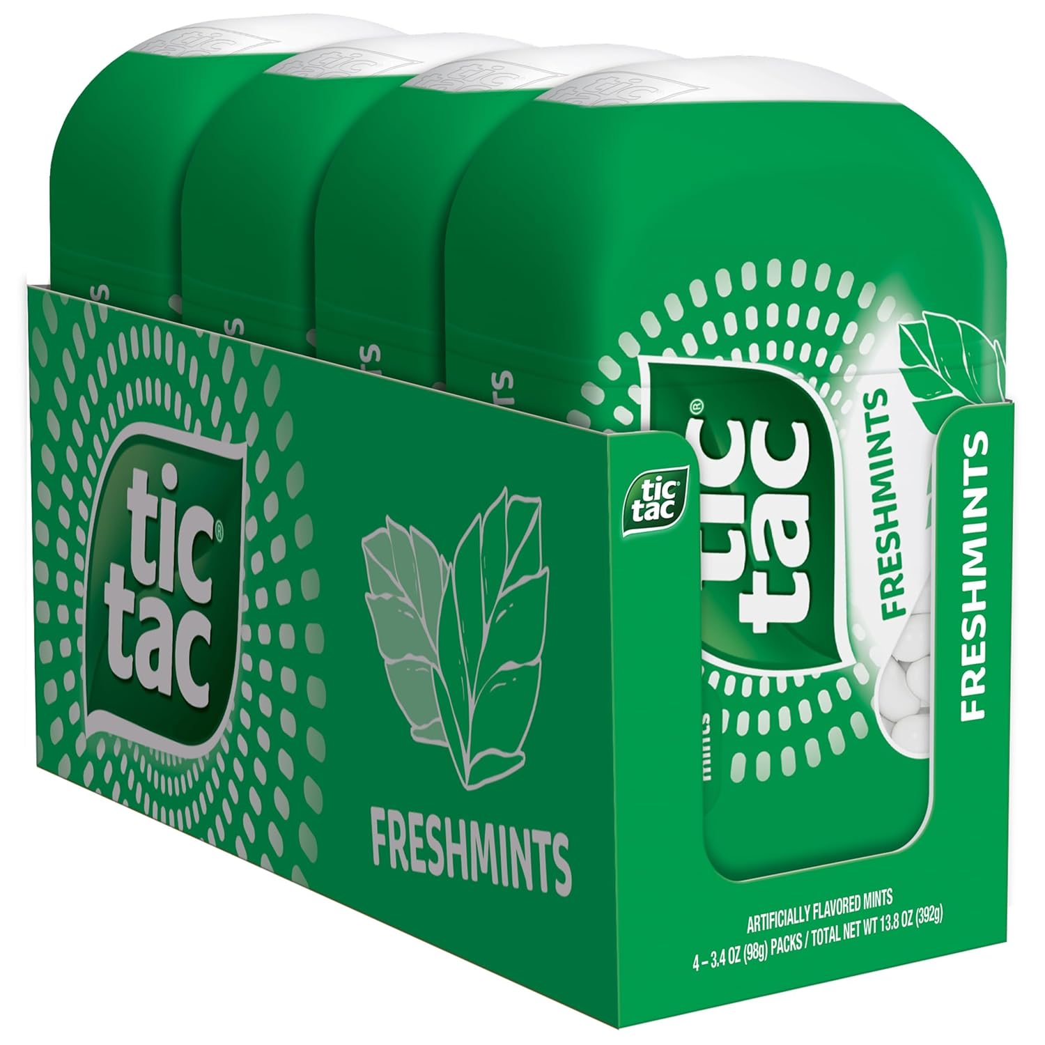 Tic Tac Freshmint Breath Mints, 4 Bottle Packs, On-The-Go Refreshment, 3.4 oz Each
