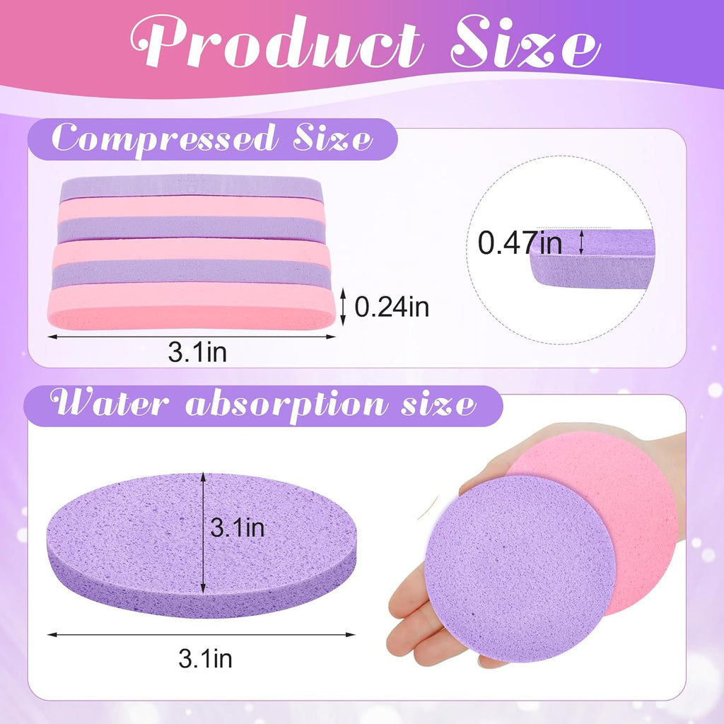 120 Pcs Facial Sponge Compressed, Luxiv Face Cleansing Sponge Estheticians Compressed Makeup Facial Sponge Round Wash Face Sponges for Women Compress Exfoliating Removal Sponge (Purple+pink)