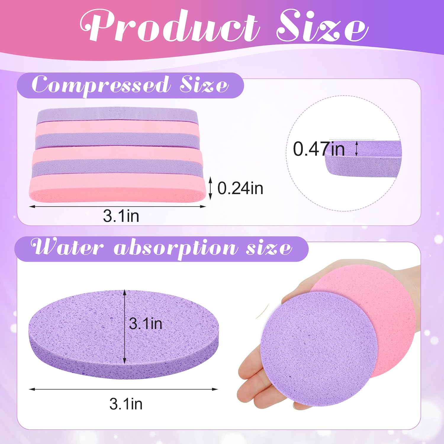 120 Pcs Facial Sponge Compressed, Luxiv Face Cleansing Sponge Estheticians Compressed Makeup Facial Sponge Round Wash Face Sponges for Women Compress Exfoliating Removal Sponge (Purple+pink)