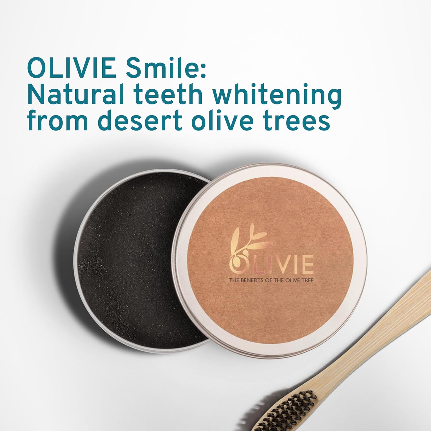 Organic Activated Charcoal Powder for Teeth Whitening by Olivie Smile, Natural Toothpaste Alternative, Desert Olive Tree Charcoal, Fluoride and Chemical Free 1.8 oz