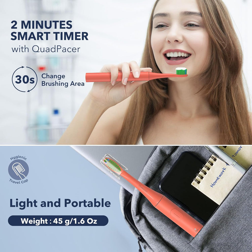ARISSON Sonic Electric Toothbrush for Adults and Kids, 40,000 VPM Power Toothbrush, 1.5H Fast Charge Ultrasonic Electric Toothbrushes with 2 Minutes Smart Timer, 1.6 Oz Travel Toothbrush, Peach Orange