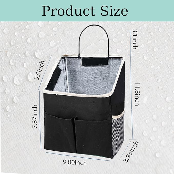 2pcs Wall Hanging Storage Bag,Wall Hanging Organizer Bags with Pockets, Wall Organizer Storage for Dormitory Bathroom Bedroom Kitchen(Black)