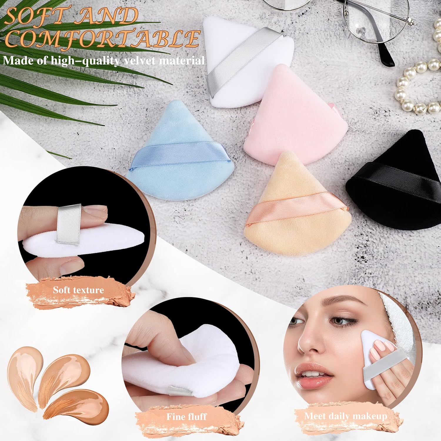 Suclain 48 Pcs Velour Triangle Powder Puff Soft Velour Makeup Puff for Face Powder Makeup Triangle Sponges for Wet and Dry Cosmetic Foundation Loose Mineral Body Tool(Bright Color)