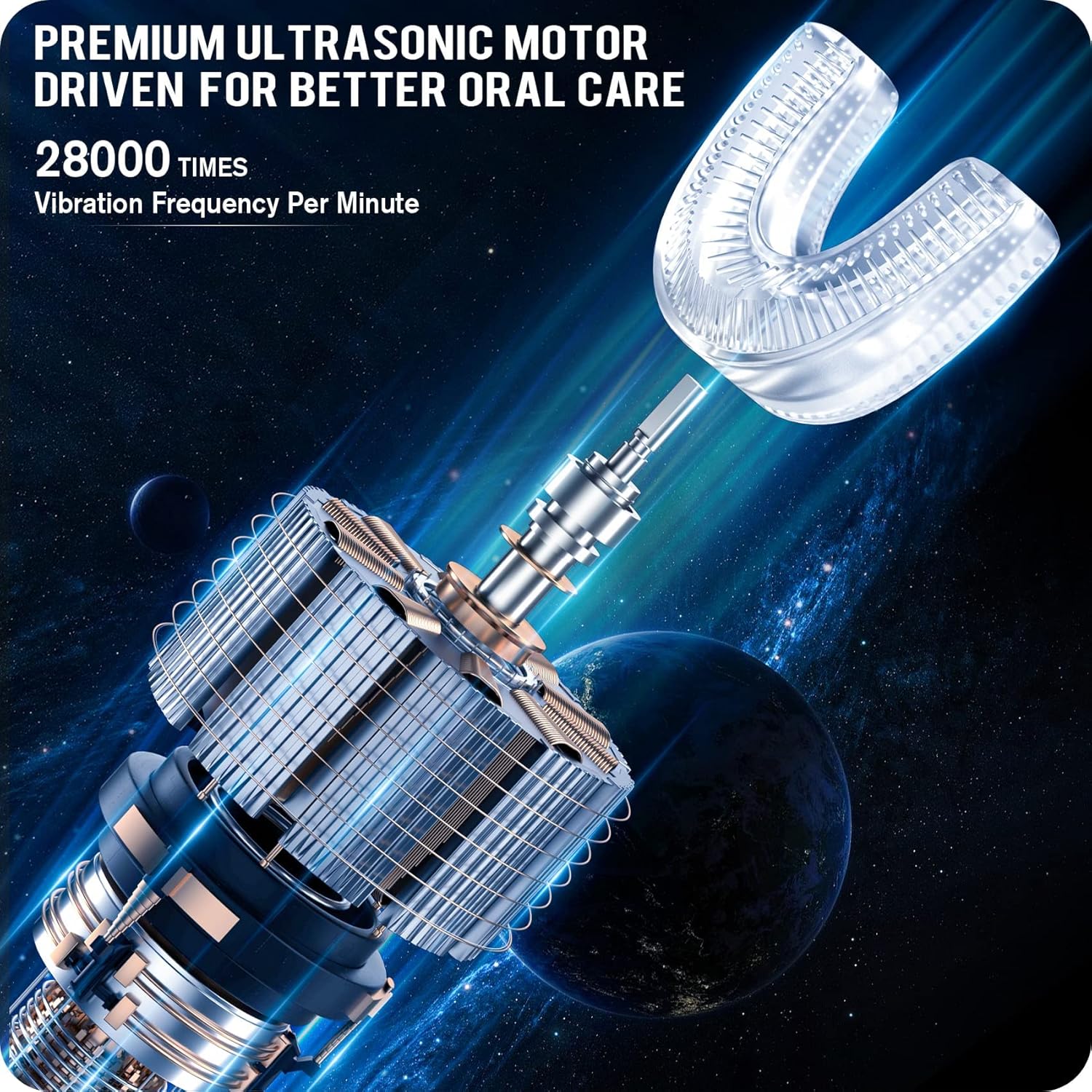 Ultrasonic Kid's U-Shaped Electric Toothbrush, IPX7 Waterproof, Five Cleaning Modes, 60S Smart Reminder (Cartoon Astronaut,Blue Ages 2-6)