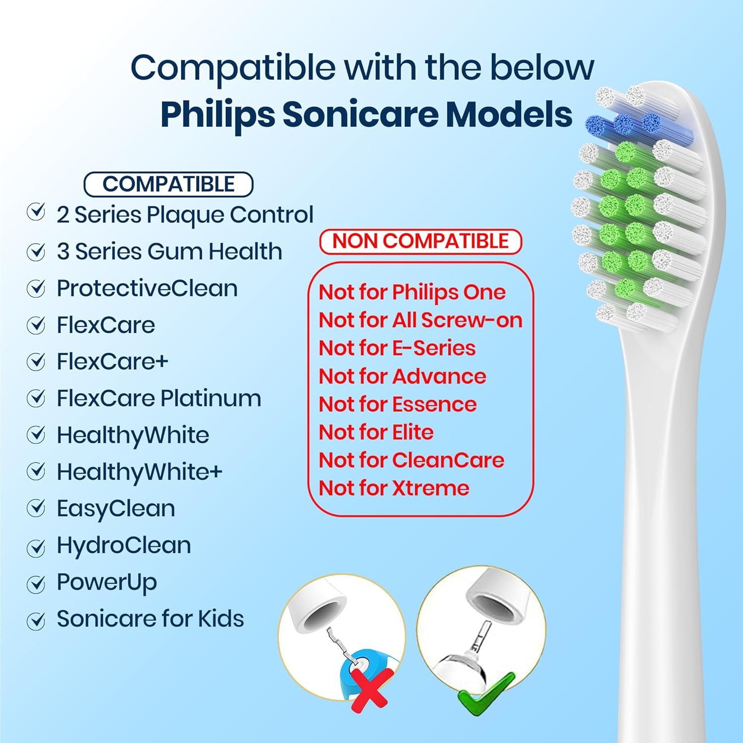 Zekecare Replacement Toothbrush Heads, Compatible with Soni-Care Click-on Toothbrush Handles, 8 Standard Phi-Lips Soni-Care Heads,Replacement Heads Extra Soft Dupont Bristles for Your Teeth, White