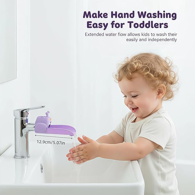 2 Pack Faucet Extender for Toddlers, Silicone Faucet Extender, Easy Install Sink Spout Extender for Kids Hand Washing Fits Standard and Gooseneck Faucet (Purple & Yellow)