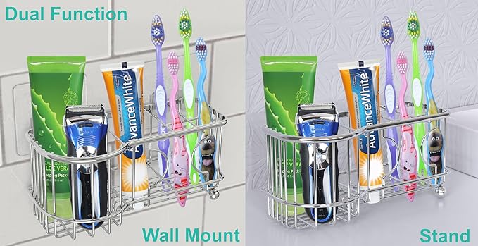 Simple Houseware Stainless Steel 6 Slots Toothbrush Holder Adhesive Wall Organizer, Chrome