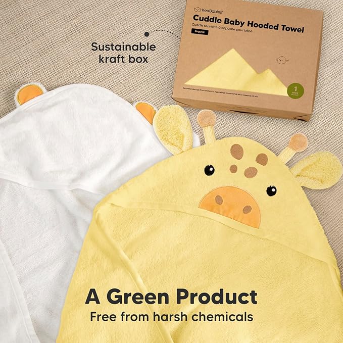 KeaBabies Hooded Baby Towel for Newborn - Viscose Derived from Bamboo Large Baby Bath Towels with Hood for Boys, Girls, Toddler, Extra Absorbent & Soft Newborn Bath Essentials (Giraffe, Regular)