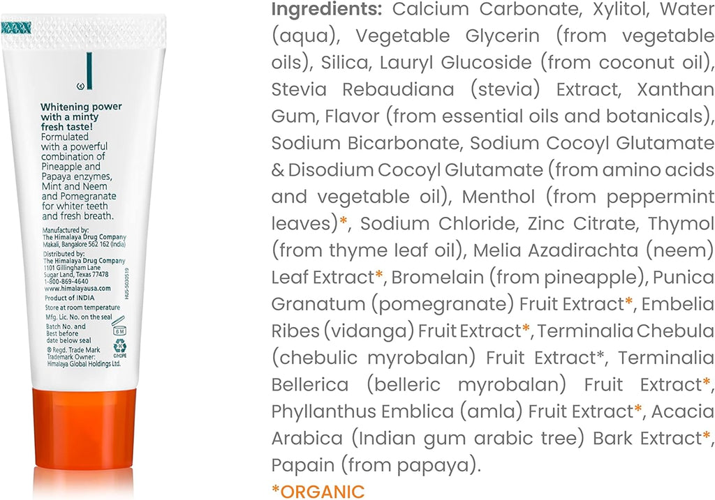 Himalaya Botanique Whitening Complete Care Toothpaste, 20 Pack Travel Size, Teeth Whitening, Fights Plaque, Fluoride Free, No Artificial Flavors, SLS Free, Simply Mint Flavor, TSA Approved, 0.74 Oz