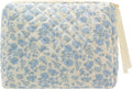 PAZIMIIK Quilted Makeup Bag Large Travel Zipper Soft Cosmetic Pouch for Women Girls Make Up,Little Flower Blue