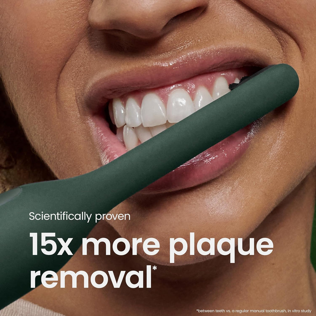 Quip Ultra Next Generation Smart Sonic Toothbrush - Timed Electric Toothbrush for Adults - Replaceable Brush Head, Soft Bristles, Silicone Handle, 30-Day Battery Life, Travel Case - Moss Green