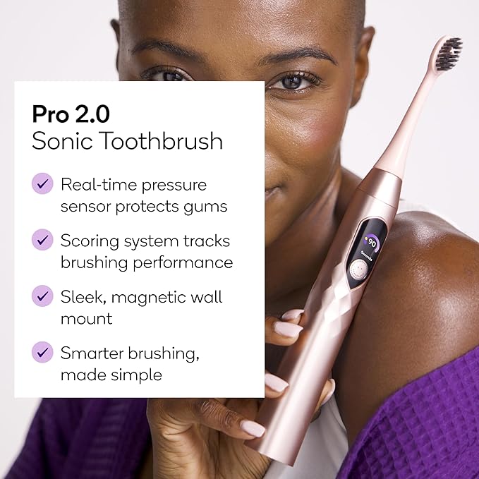 Burst Pro 2.0 Sonic Toothbrush for Adults (Rose Gold) | Electric Toothbrush with Smart Pressure Sensor | Soft Bristles | 5 Modes/Refined Scoring System | USB-C Charging | Magnetic Wall Mount