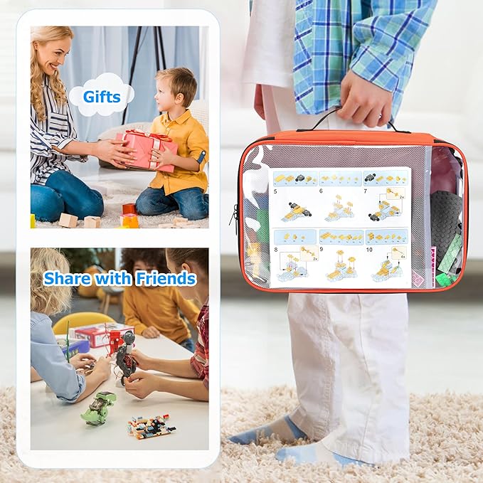 4-piece Toy Storage Organizer Bag, Travel Organizer Case for Building Blocks, Dolls, Crafts, Magnetic Building Tiles, Blocks Toy Storage Bag with Visible Top