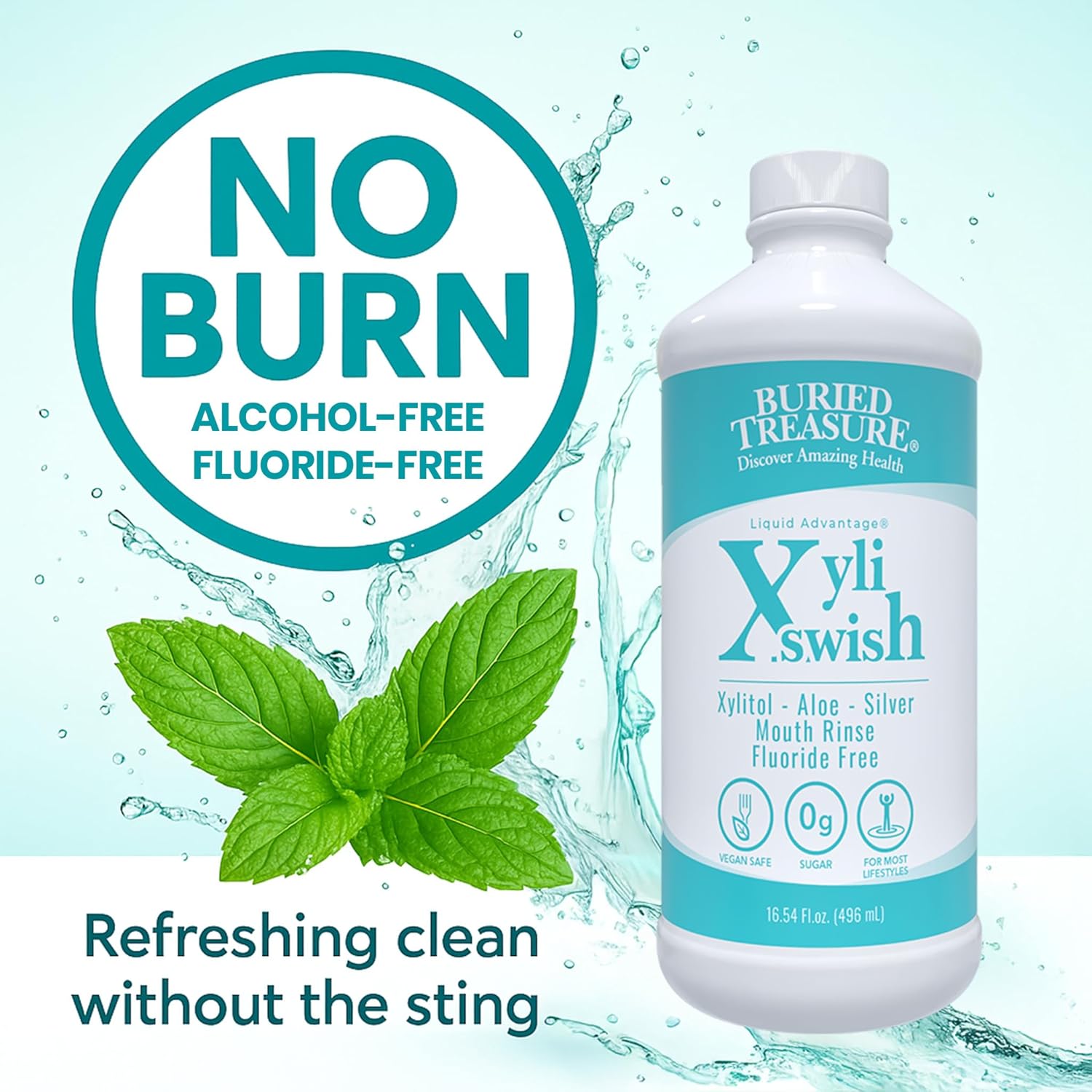 Xyli Swish - All Natural Formulated Nano Silver, Xylitol & Aloe Mouthwash - Alcohol and Fluoride Free - Oral Rinse to Fight Bad Breath & Dry Mouth - Peppermint Flavor - 16oz.