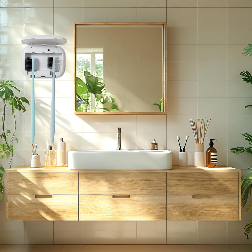 Toothbrush Sanitizeri Case with U V-C Lights, Dryer Heating, Fan Drying - Rechargeable Portable Toothbrush Cover, Hook Wall Mount Sterilizeri Box for Home, Travel & Fits All Toothbrushes