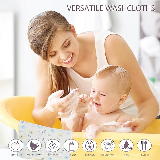 Baby Washcloths 4 Pack 100% Cotton Soft and Absorbent Terry Wash Cloths Wipes for Face Hand Body Burp Rag for Sensitive Skin Newborns Infants Toddlers 10" x 10"