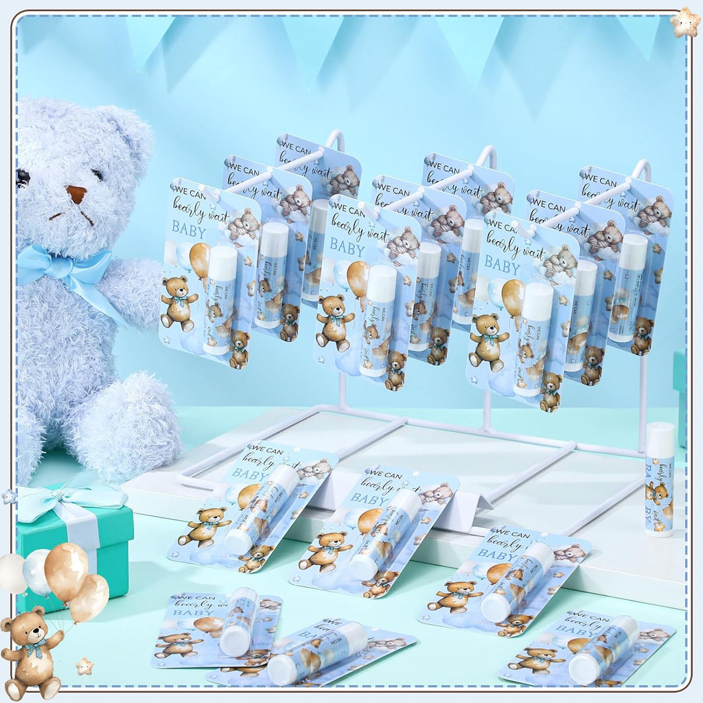 30 Pack Blue Bear Baby Shower Games Prizes Gifts Bulk Bear Lip Balms Favors for Winners Boys Girls Gender Reveal Favors Decorations Halloween Thanksgiving Baby Shower Souvenirs Gift Bags Stuffer