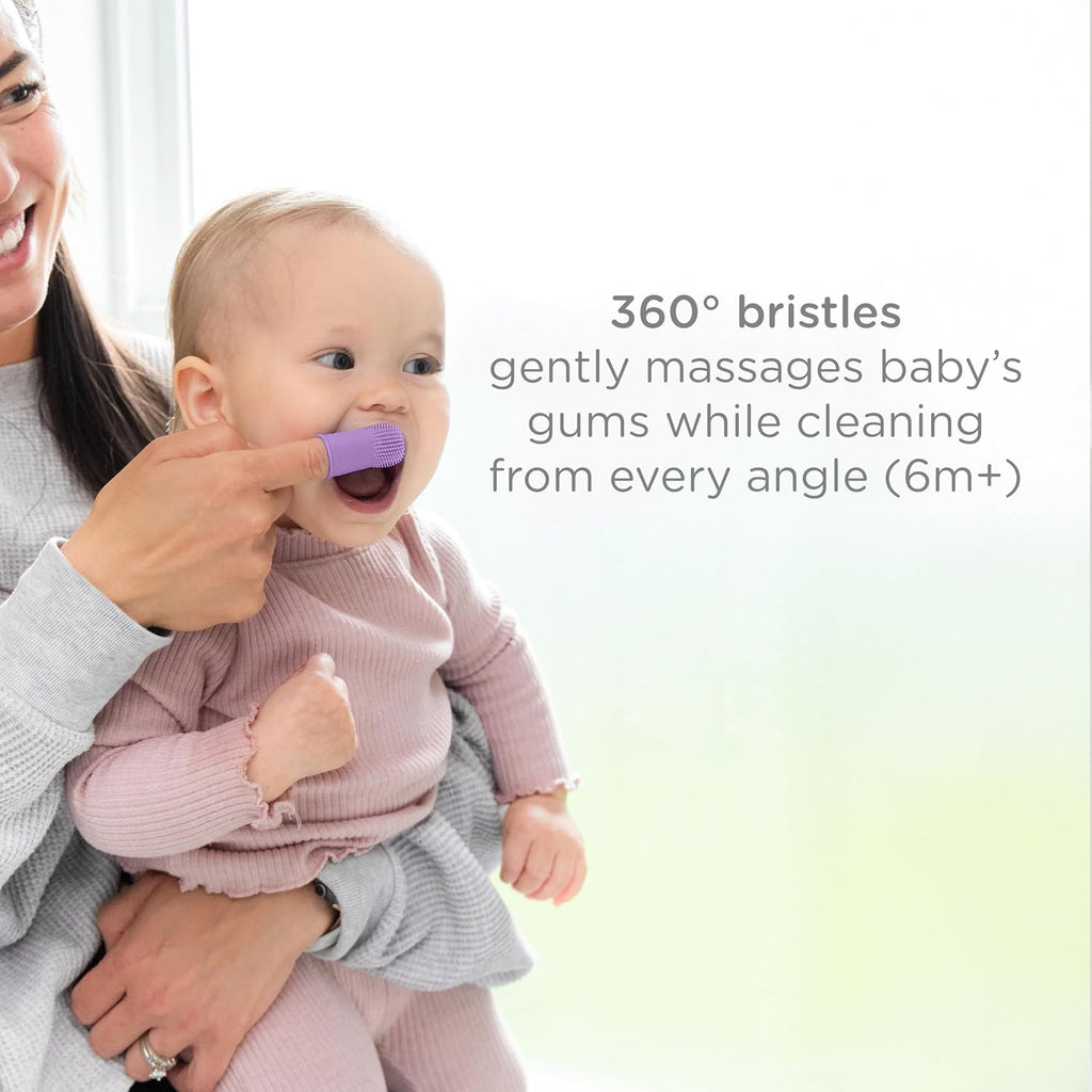 Ubbi Baby Silicone Finger Toothbrush with Storage Case, Food-Grade Platinum Silicone, Oral Care for Infants and Babies, 2 Pack, Smoothie Purple