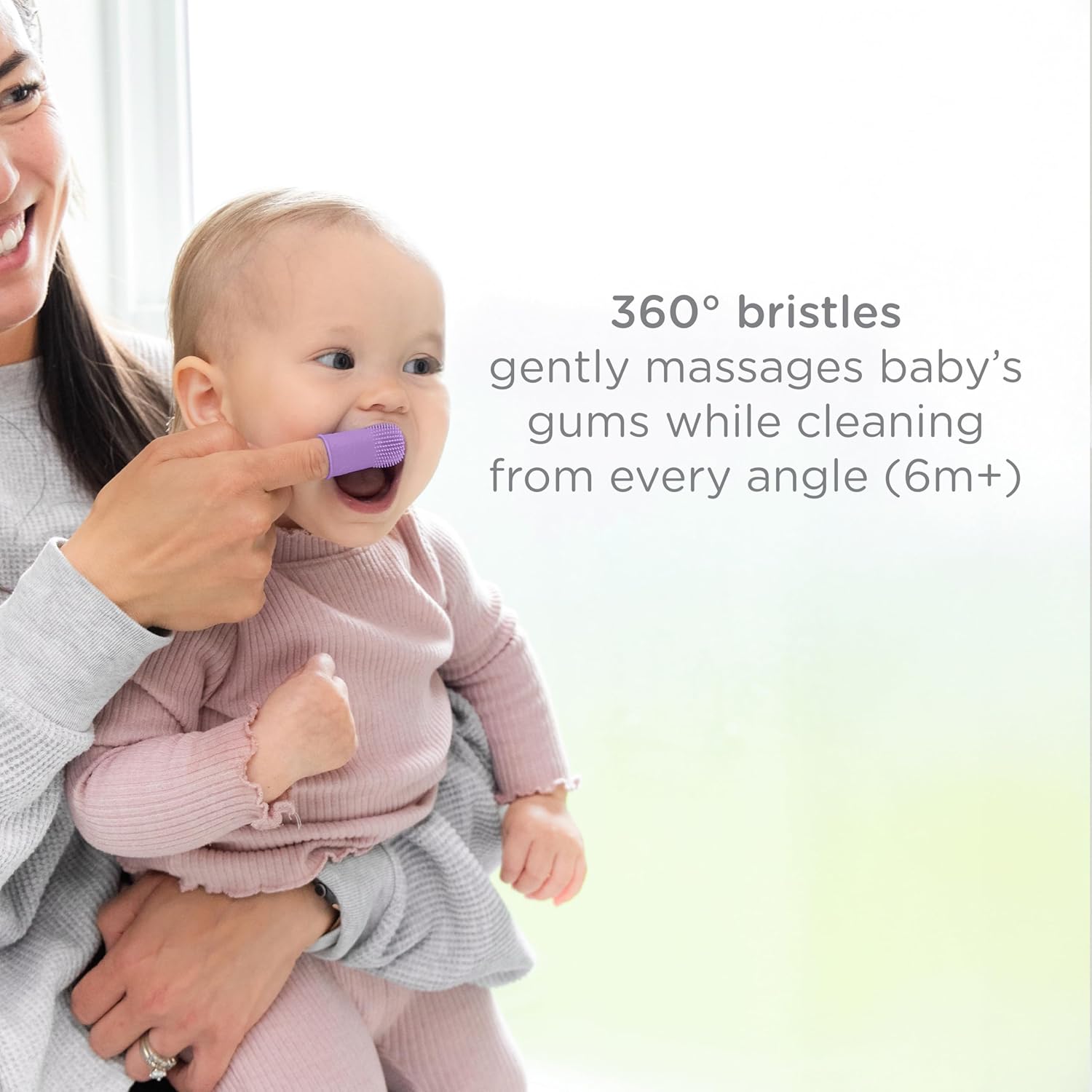 Ubbi Baby Silicone Finger Toothbrush with Storage Case, Food-Grade Platinum Silicone, Oral Care for Infants and Babies, 2 Pack, Smoothie Purple