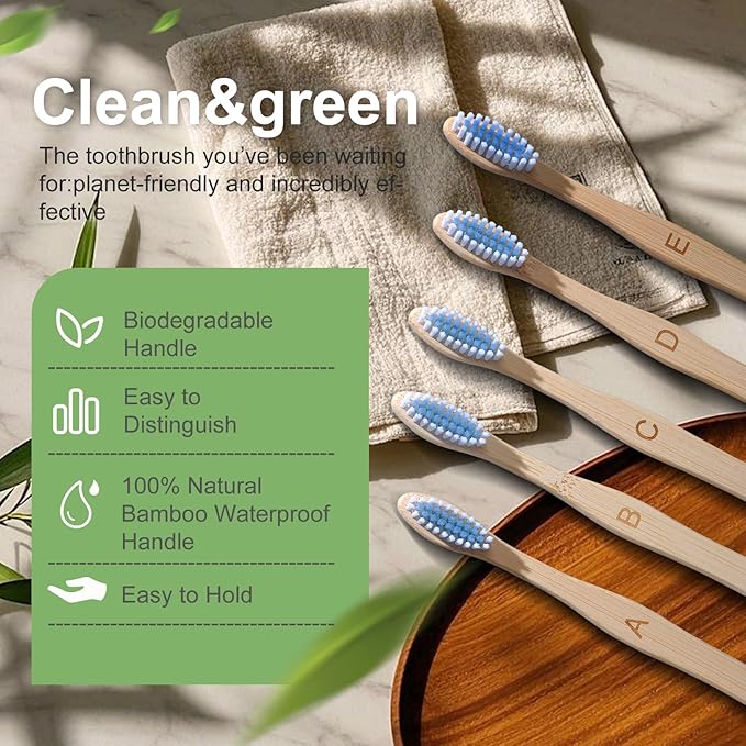 Bamboo Toothbrushes 10 Count - BPA Free Medium Bristles, Compostable Natural Wooden Toothbrushes, Without Plastic, Eco-Conscious Packaging for Adults (Brown and White, Moderate Length)