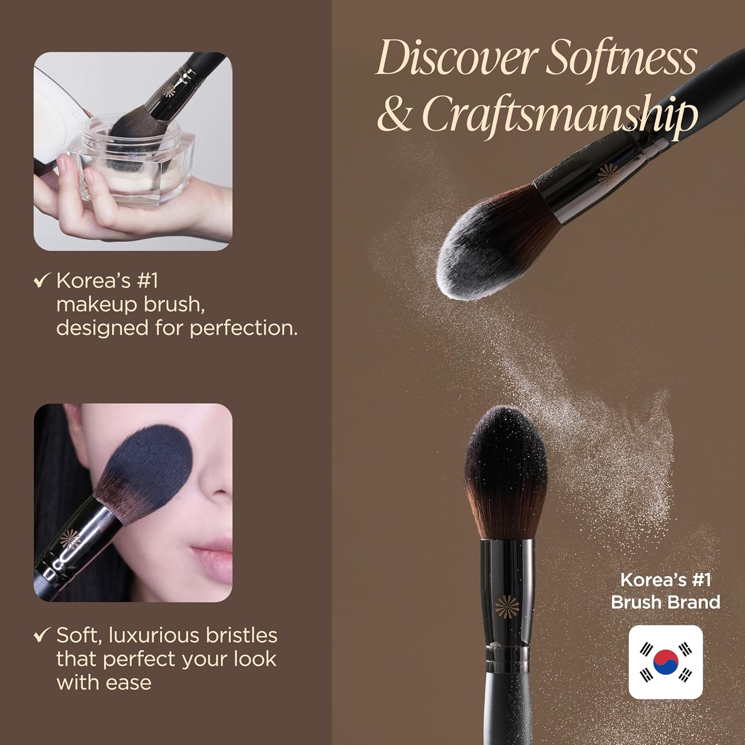 Piccasso 133 Fixing Powder Brush – Soft Synthetic Bristles for Setting Powder, Smooth and Flawless Face Makeup, Gentle Coverage for Pores and Texture, Korean Professional Makeup Brush for Daily Use