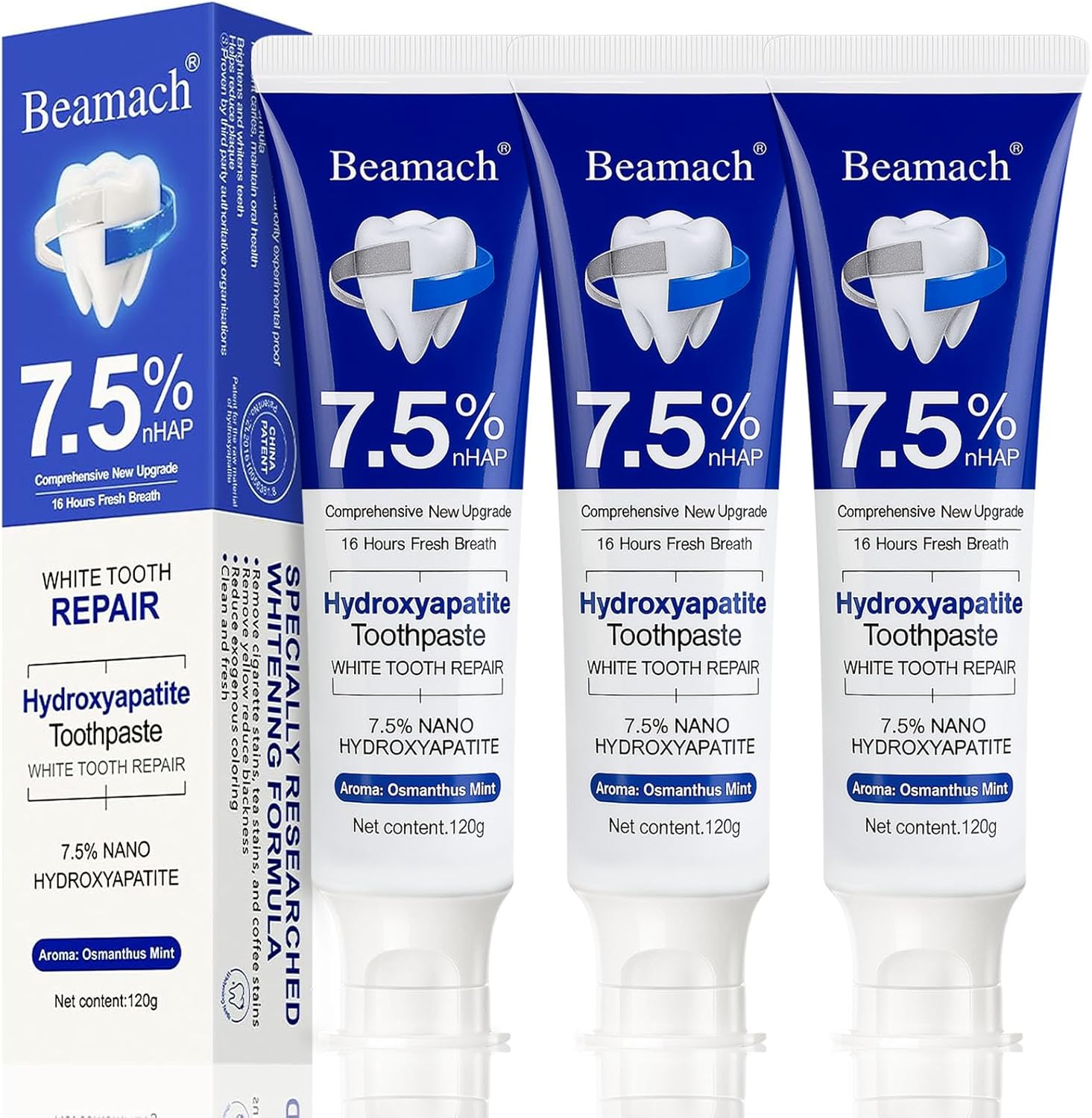 Hydroxyapatite Toothpastes - Fluoride-Free Nano Hydroxyapatite Toothpaste 7.5 | Enamel Repair | Breath Freshening | Mild Mint | Appropriate for Sensitive Teeth 4.23oz (3)