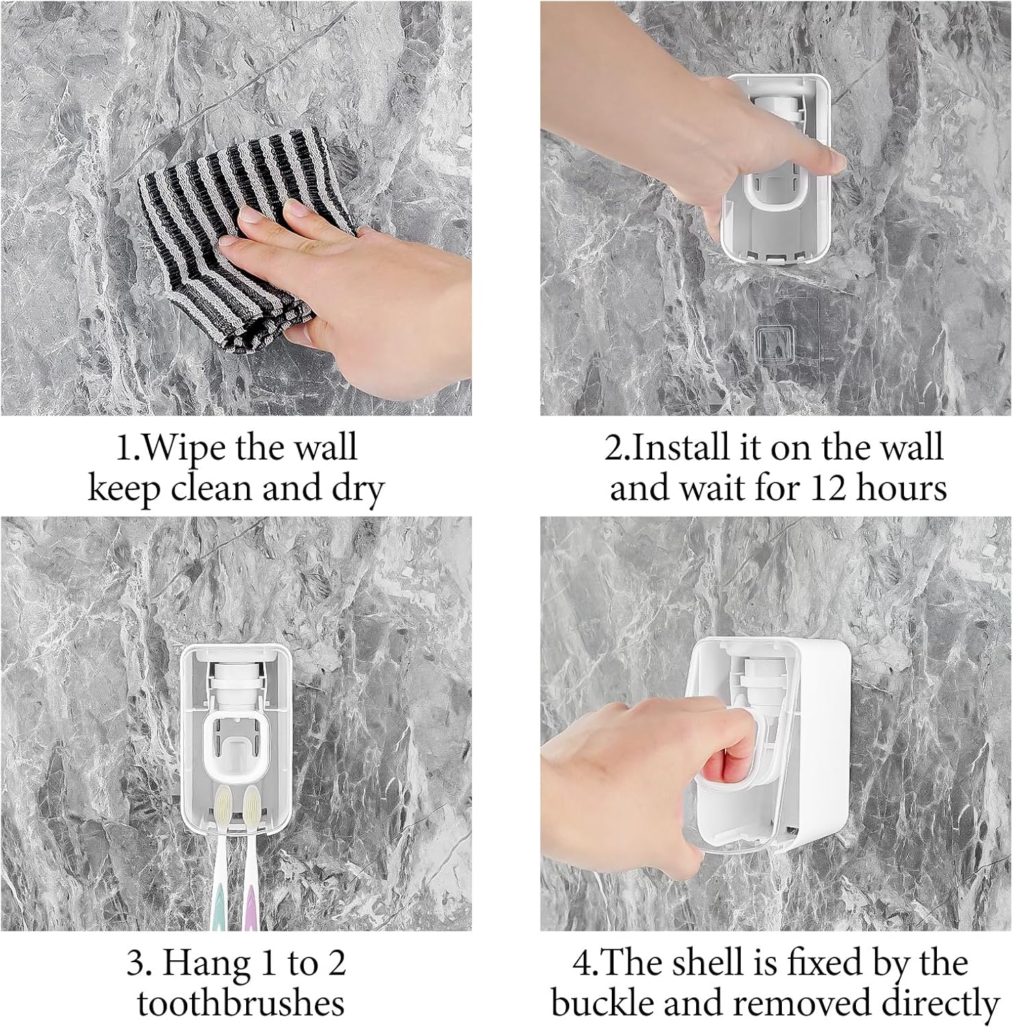 2 Slot Toothbrush Holder and Toothpaste Dispenser Wall Mounted, Automatic Toothpaste Squeezer, 2 in 1 Tooth Brush Toothpaste Organizer for Shower (Clear 2Pack)